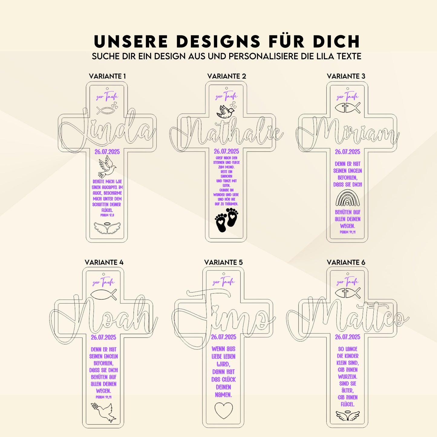Taufkreuz aus Holz personalisiert – Geschenk zur Taufe, Kommunion & Konfirmation