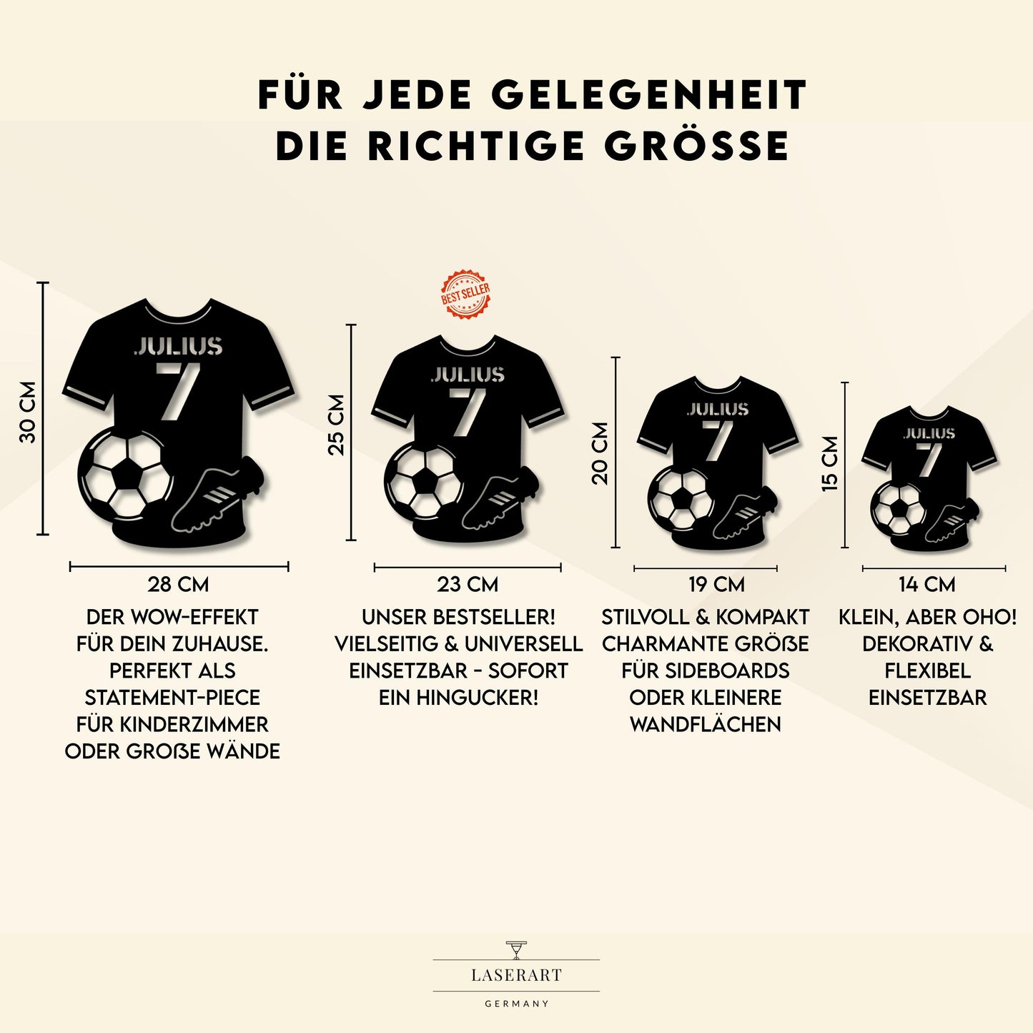 Fußball Namensschild aus Holz personalisiert – Kinderzimmer Türschild mit Trikot & Nummer