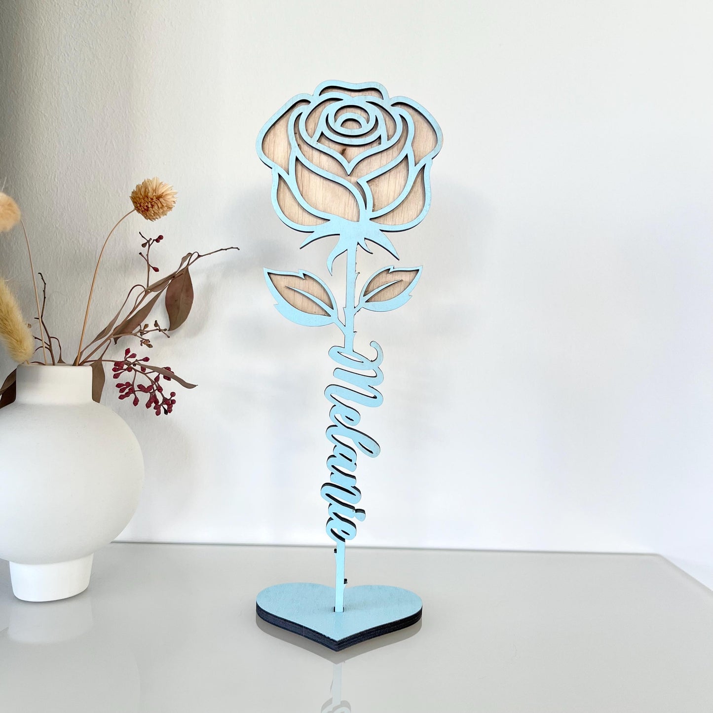 Personalisierte Rose aus Holz – 3D Blumengeschenk & Dekoration