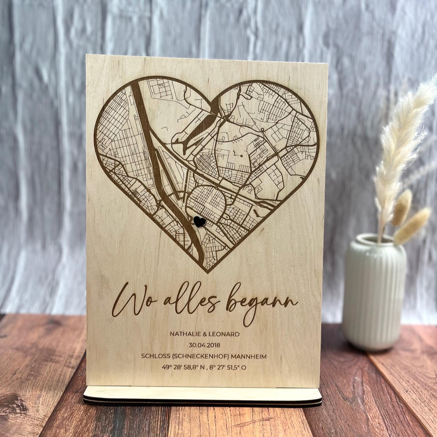 Koordinatenkarte aus Holz personalisiert – Hochzeitsgeschenk & Erinnerung für Paare