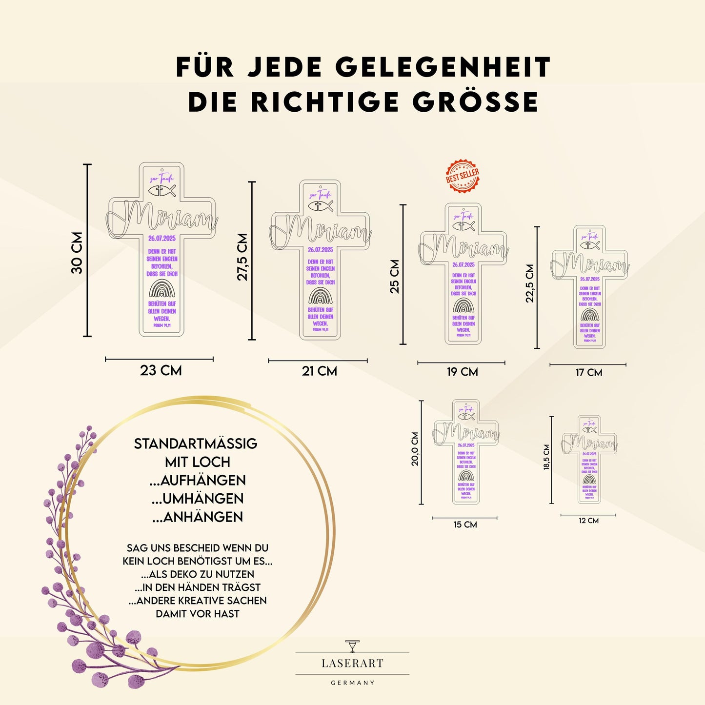 Taufkreuz aus Holz personalisiert – Geschenk zur Taufe, Kommunion & Konfirmation