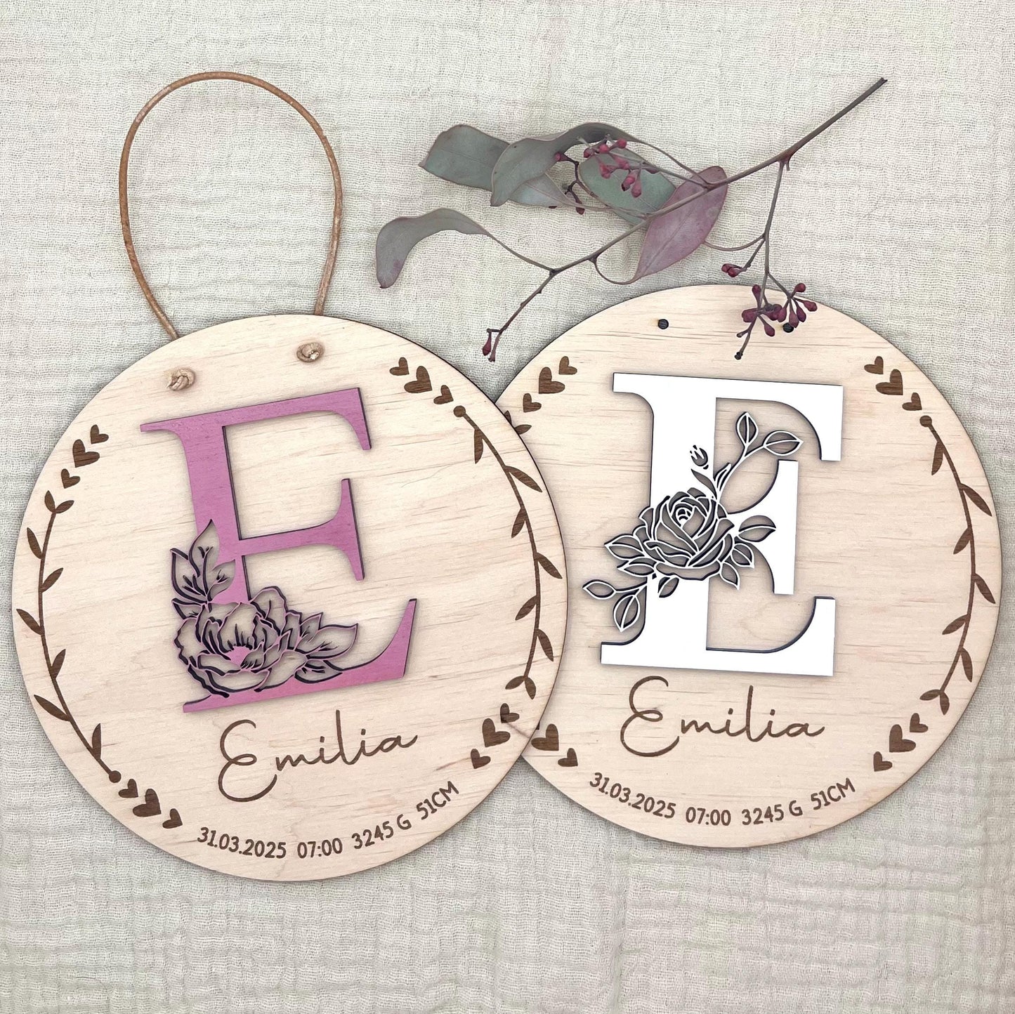 Geburtsschild Namensschild Baby personalisiertes Holzschild mit Name und Geburtsdaten, Taufgeschenk, Babyzimmer Geschenk