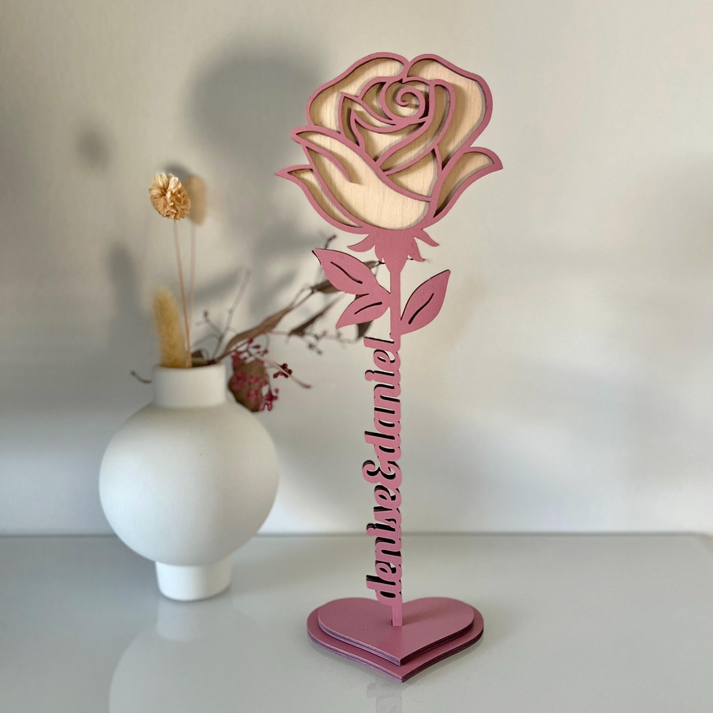 Personalisierte Rose aus Holz Geschenkidee für Paare, Hochzeit & Jahrestag | Valentinstag Geschenk Rose | Romantisches Blumengeschenk