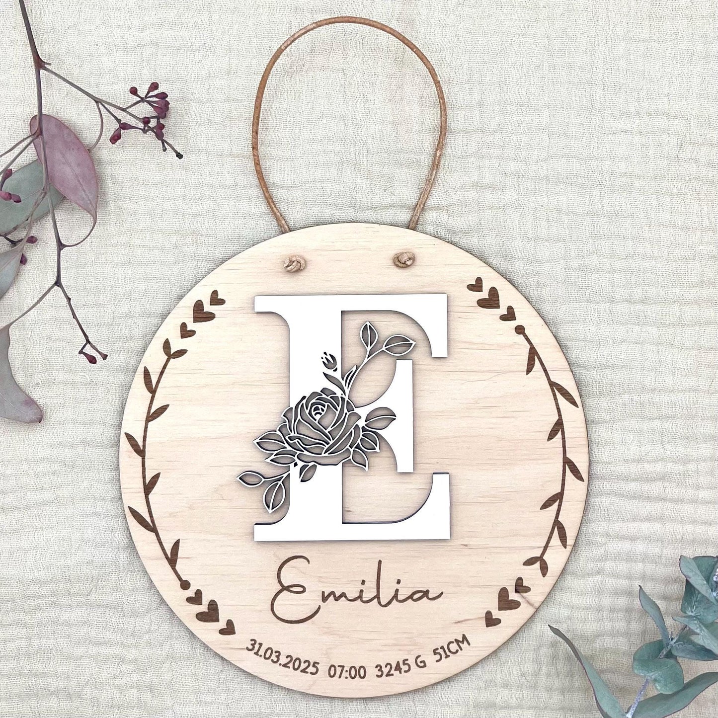 Geburtsschild Namensschild Baby personalisiertes Holzschild mit Name und Geburtsdaten, Taufgeschenk, Babyzimmer Geschenk