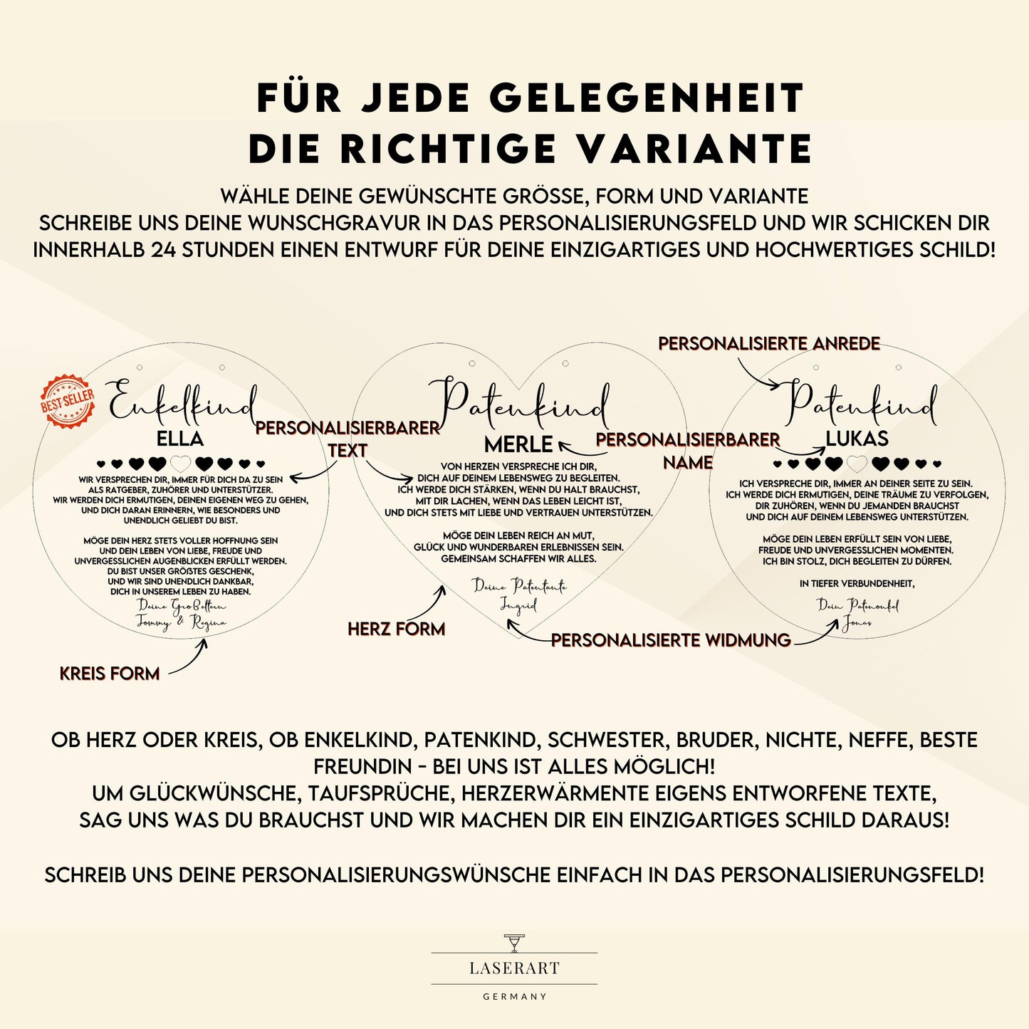 Taufgeschenk Patenkind Personalisiertes Holz Taufschild mit Name, Datum & Spruch von Patentante und Patenonkel