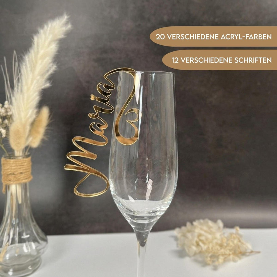 Personalisierte Acryl - Platzkarten für Gläser – Namensanhänger in 20 Farben - LaserArt Germany
