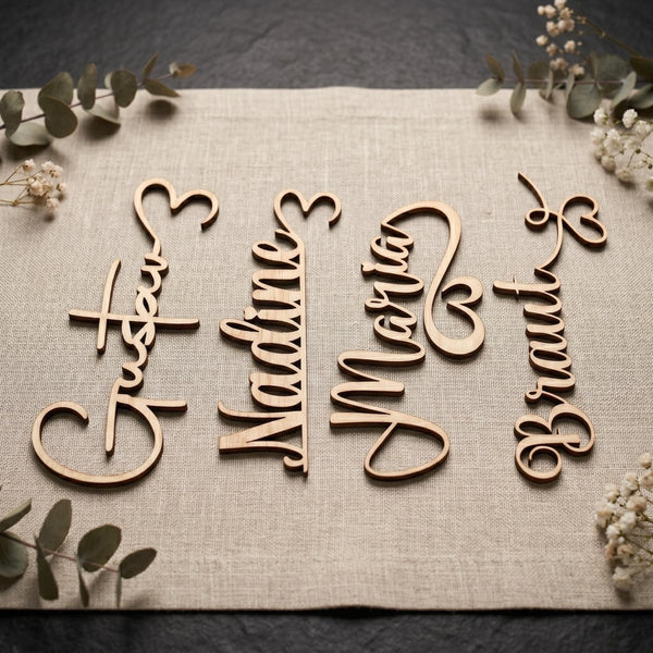 Platzkarte Glas Hochzeit Holz | Namensschild Taufe Kommunion Geburtstag | 4 Designs | personalisiert - LaserArt Germany