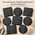 Schiefer Untersetzer mit Koordinaten personalisiert – GPS - Gravur mit Ort & Namen | Rund & Quadratisch | Geschenk Einzug Hochzeit Jahrestag - LaserArt Germany