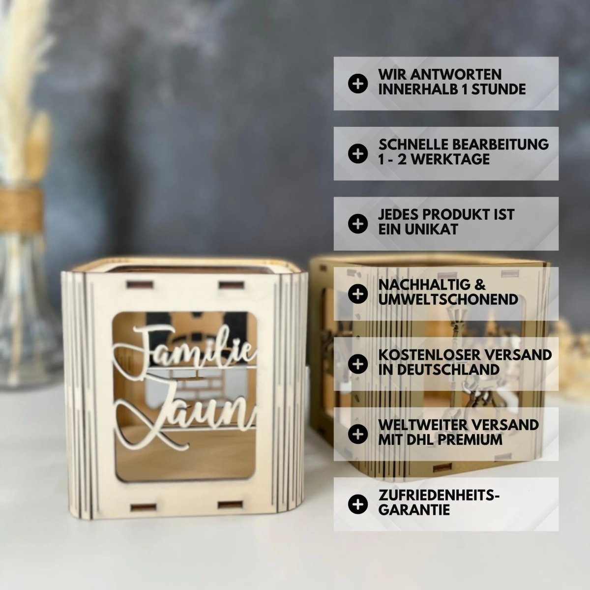 Windlicht personalisiert für Familie und Freunde zu Weihnachten - LaserArt Germany