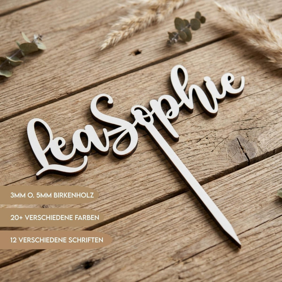 Cake Topper aus Holz, personalisiert für Hochzeit und Geburtstag