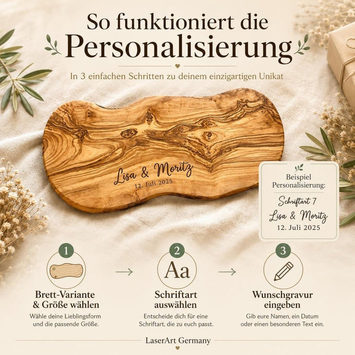 Nachhaltige Hochzeitsgeschenke aus Olivenholz: Gravur oder Stadtkarte? - LaserArt Germany