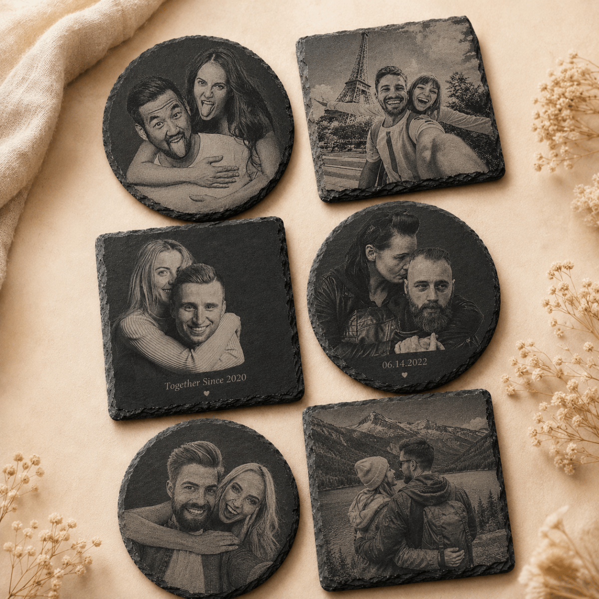 Schiefer Untersetzer mit Foto, personalisiertes Geburtstagsgeschenk