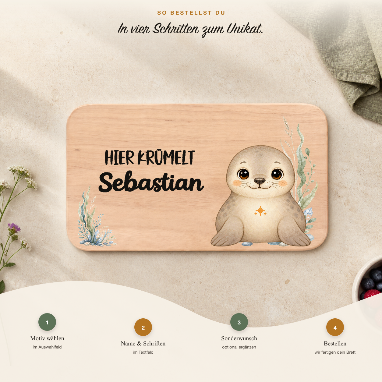 Frühstücksbrettchen personalisiert - Küste & Polarwelt