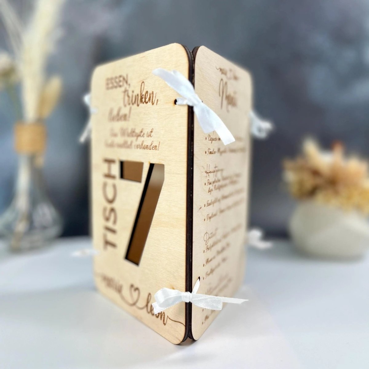 3in1 Holz Menükarte | Getränkekarte | Tischnummer | Sitzplan | Essenskarte - LaserArt Germany