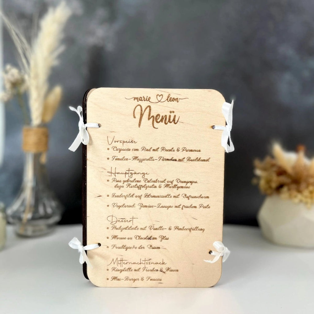 3in1 Holz Menükarte | Getränkekarte | Tischnummer | Sitzplan | Essenskarte - LaserArt Germany
