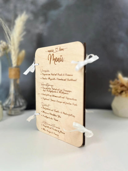 3in1 Holz Menükarte | Getränkekarte | Tischnummer | Sitzplan | Essenskarte - LaserArt Germany