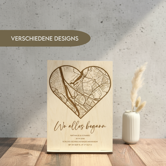 Personalized wooden coordinate map – Wedding gift &amp; keepsake for couples