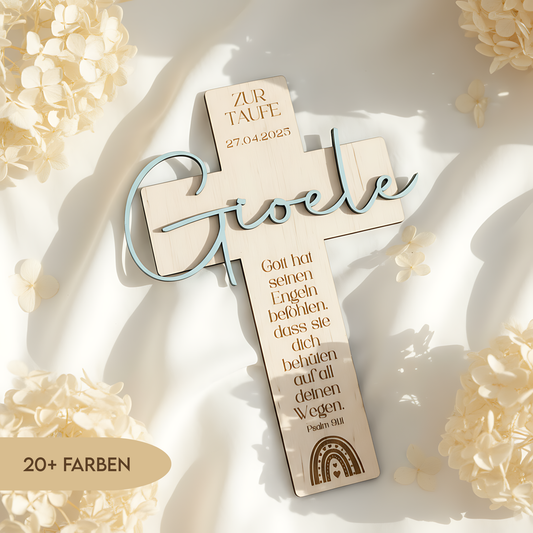 Personalized wooden baptism cross | Commemoration of the baptism