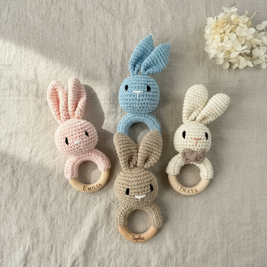 Personalisierte Baby | Rassel Baby Greifling mit Name | Hase