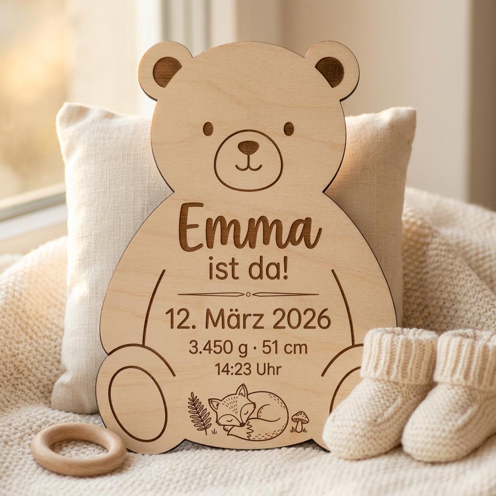 Baby Meilensteine aus Holz Waldtiere Bär personalisiert – Seitenansicht des Kartenstapels