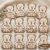 Baby Meilensteine aus Holz personalisiert | Waldtiere & Bär - LaserArt Germany