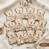 Baby Meilensteine aus Holz personalisiert | Waldtiere & Bär - LaserArt Germany