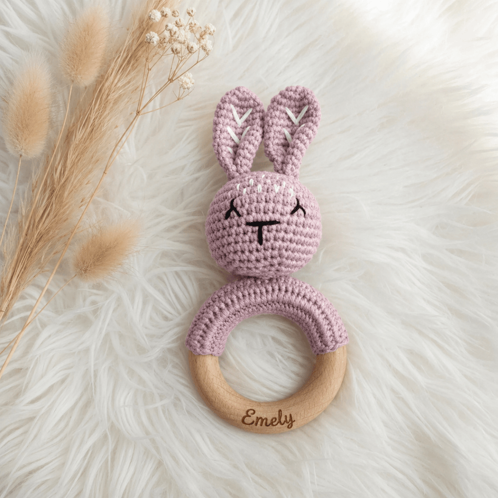 Baby - Rassel Hase Modern | personalisiert - LaserArt Germany