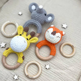 Baby Rassel personalisiert & gehäkelt | Greifling | bunte Tiere - LaserArt Germany