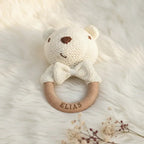 Baby Rassel personalisiert & gehäkelt | Greifling | weisse Tiere - LaserArt Germany