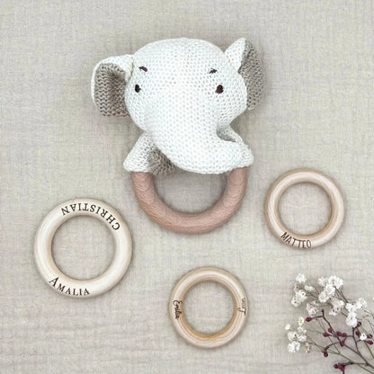 Baby Rassel personalisiert & gehäkelt | Greifling | weisse Tiere - LaserArt Germany