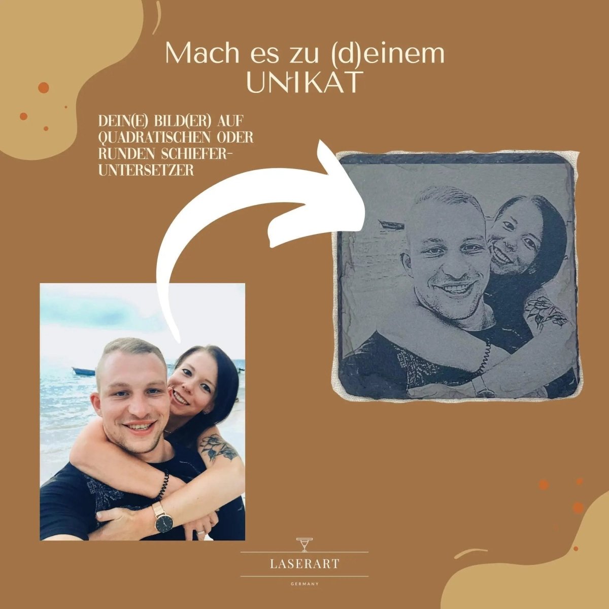 Bild auf Schiefer Untersetzer Porträt vom Foto | Handgemachtes Geschenk - LaserArt Germany