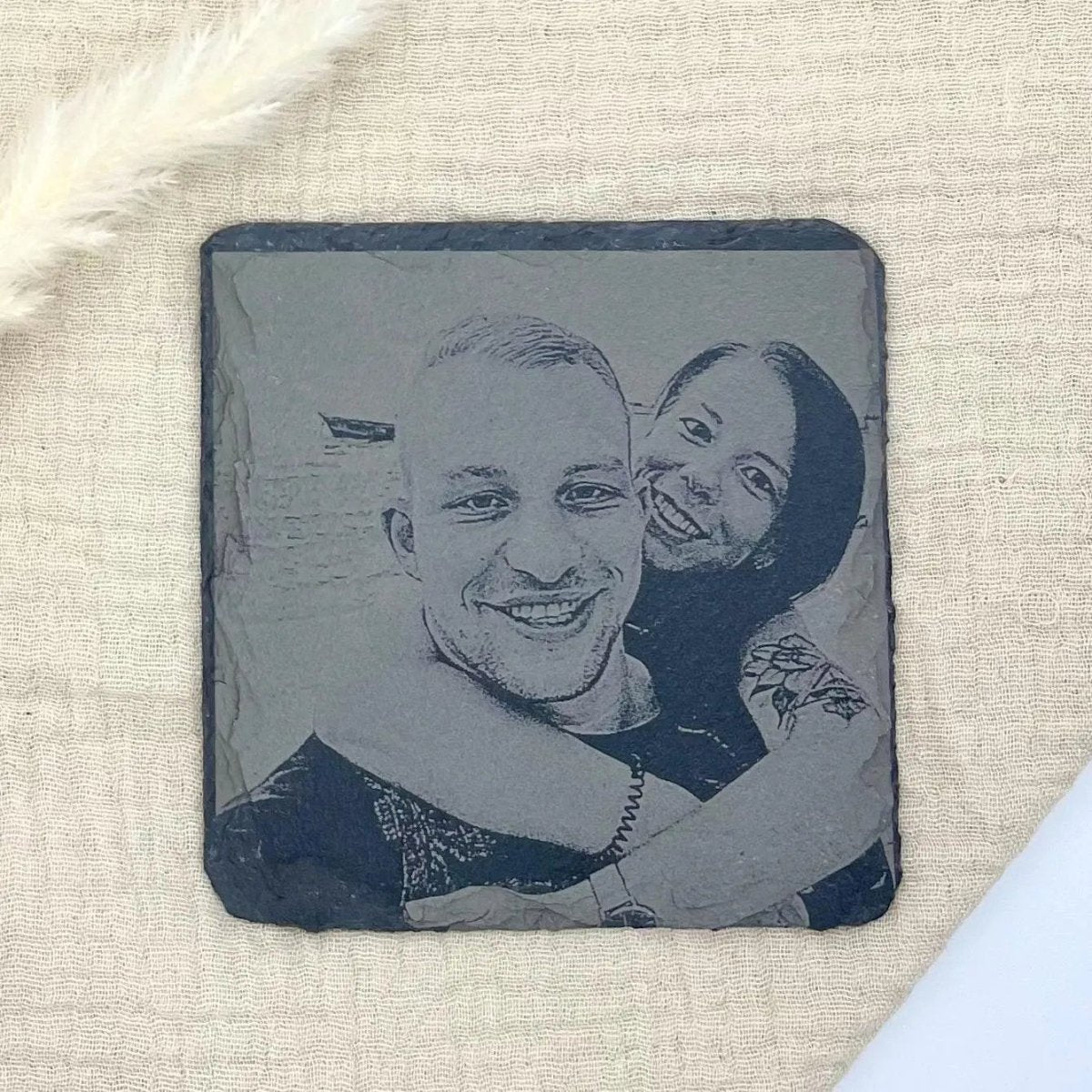 Bild auf Schiefer Untersetzer Porträt vom Foto | Handgemachtes Geschenk - LaserArt Germany