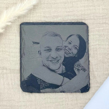 Bild auf Schiefer Untersetzer Porträt vom Foto | Handgemachtes Geschenk - LaserArt Germany