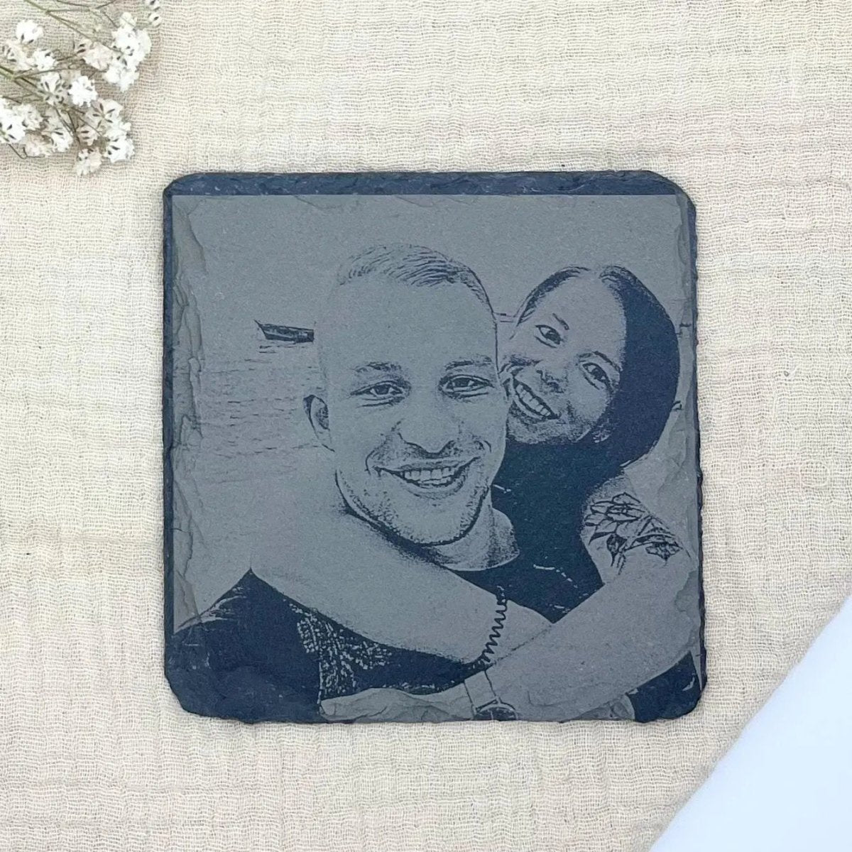 Bild auf Schiefer Untersetzer Porträt vom Foto | Handgemachtes Geschenk - LaserArt Germany