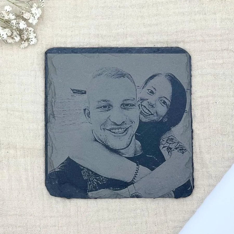 Bild auf Schiefer Untersetzer Porträt vom Foto | Handgemachtes Geschenk - LaserArt Germany