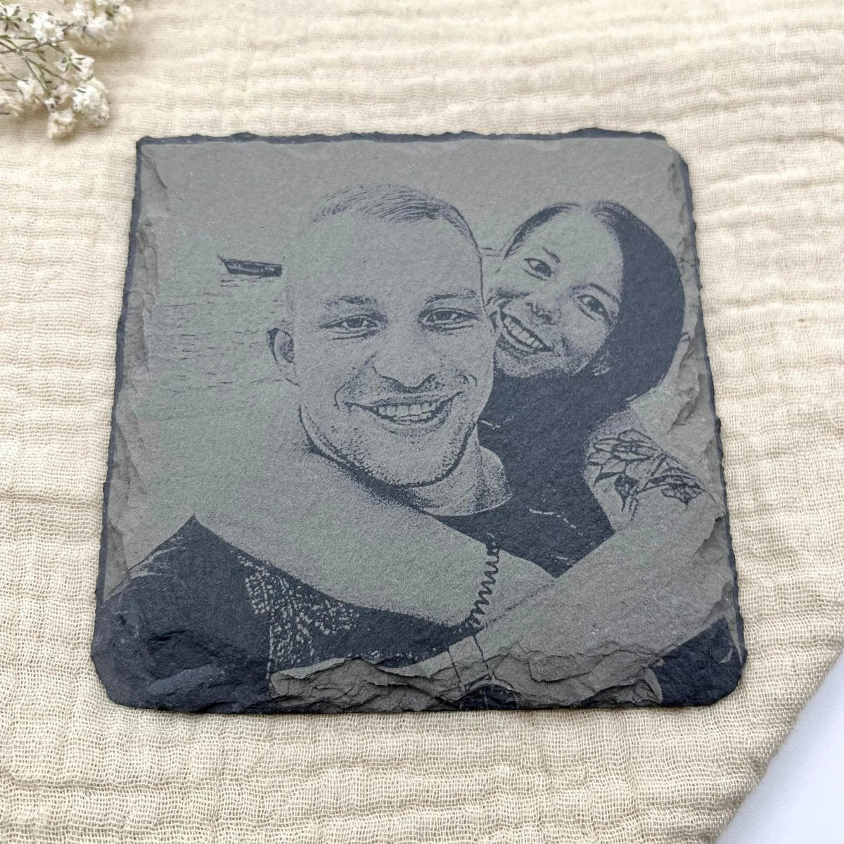 Bild auf Schiefer Untersetzer Porträt vom Foto | Handgemachtes Geschenk - LaserArt Germany