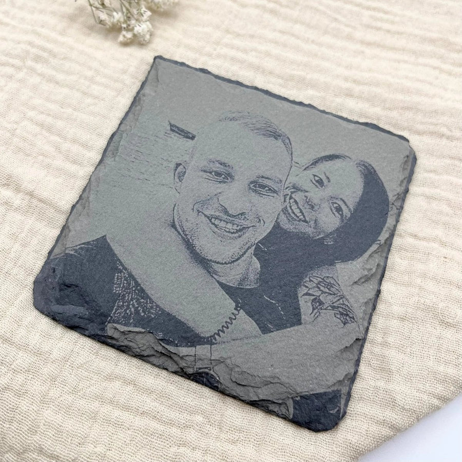 Bild auf Schiefer Untersetzer Porträt vom Foto | Handgemachtes Geschenk - LaserArt Germany
