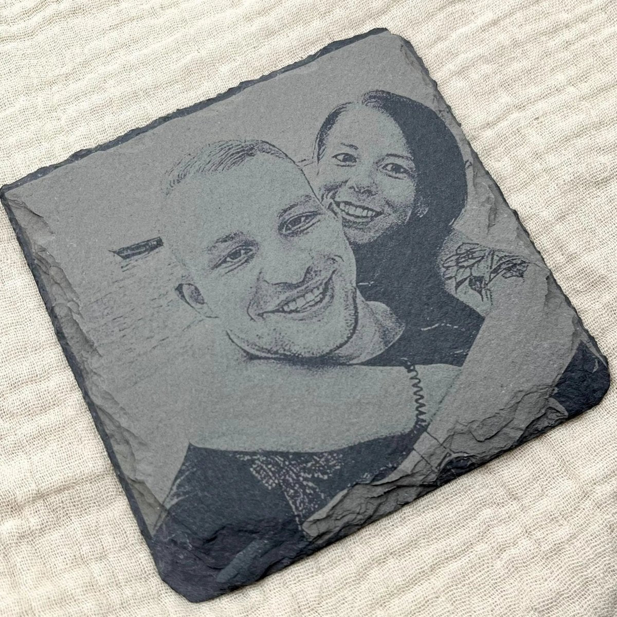 Bild auf Schiefer Untersetzer Porträt vom Foto | Handgemachtes Geschenk - LaserArt Germany