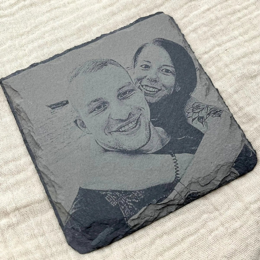 Bild auf Schiefer Untersetzer Porträt vom Foto | Handgemachtes Geschenk - LaserArt Germany