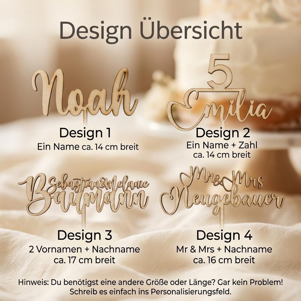 Cake Topper aus Acryl personalisiert – Detailaufnahme der Namensgravur