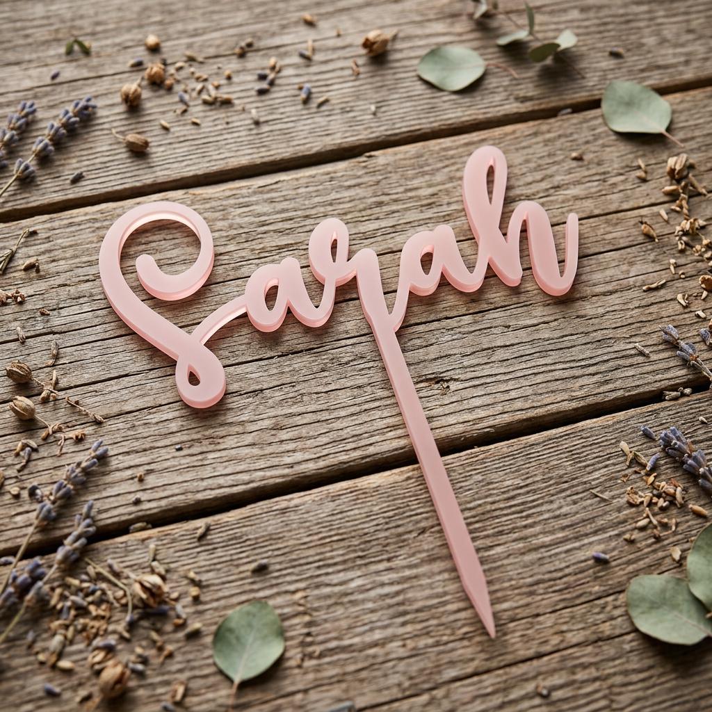 Cake Topper aus Acryl personalisiert – Anwendungsbeispiel Hochzeitstorte