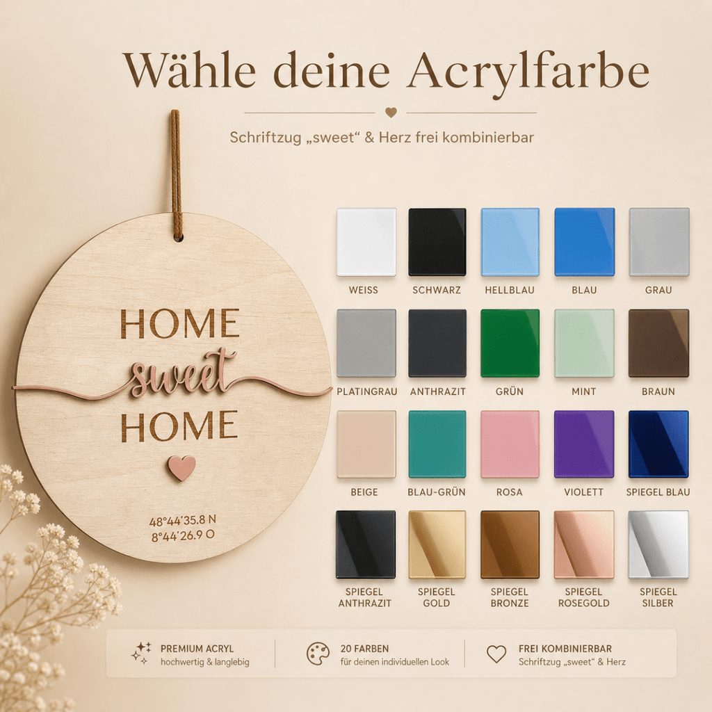 Einzugsgeschenk Koordinaten aus Holz und Acryl | personalisiert - LaserArt Germany