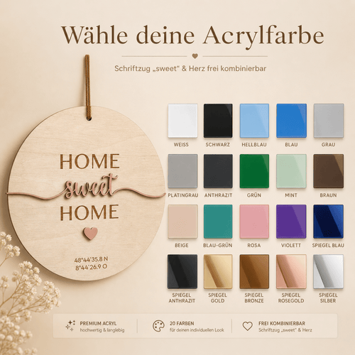 Einzugsgeschenk Koordinaten aus Holz und Acryl | personalisiert - LaserArt Germany