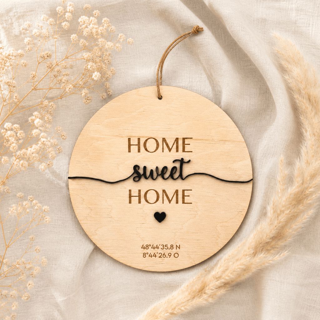 Einzugsgeschenk Koordinaten aus Holz und Acryl | personalisiert - LaserArt Germany