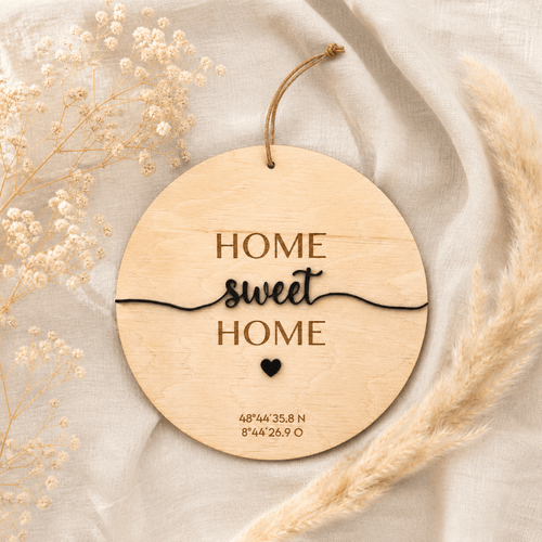 Einzugsgeschenk Koordinaten aus Holz und Acryl | personalisiert - LaserArt Germany