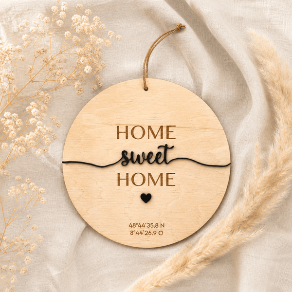 Einzugsgeschenk Koordinaten aus Holz und Acryl | personalisiert - LaserArt Germany