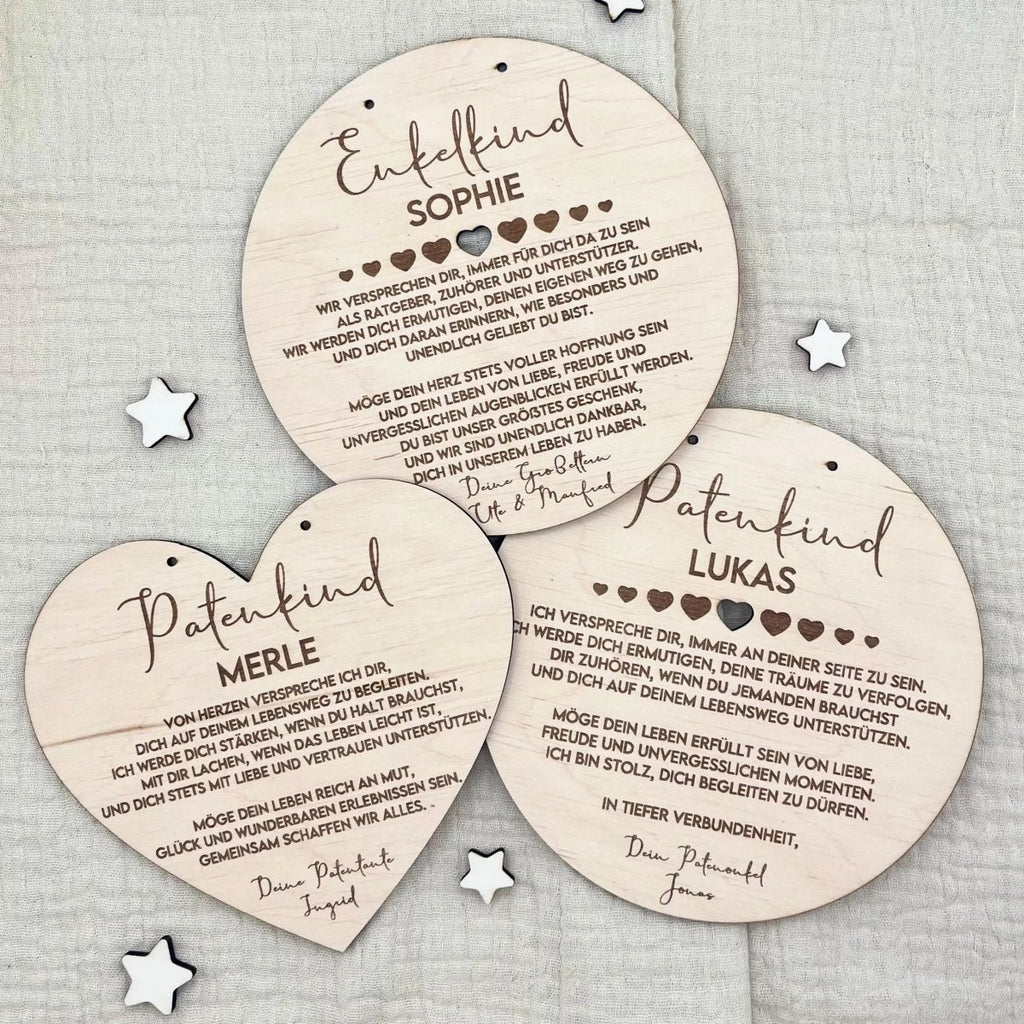 Enkelkind Taufgeschenk aus Holz von Oma Opa - LaserArt Germany