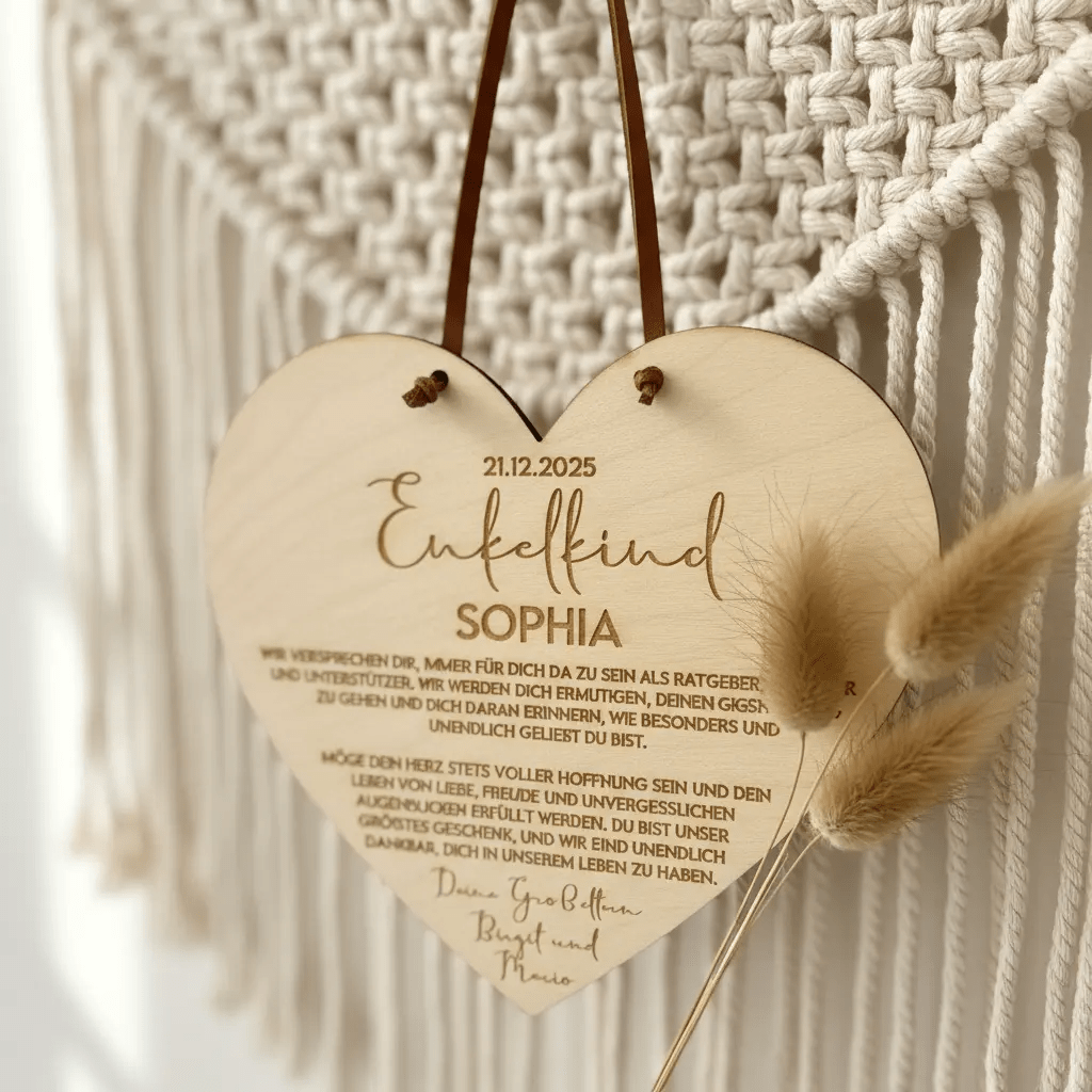 Taufgeschenk von Oma & Opa aus Holz für Enkelkind – Detailaufnahme der Namensgravur