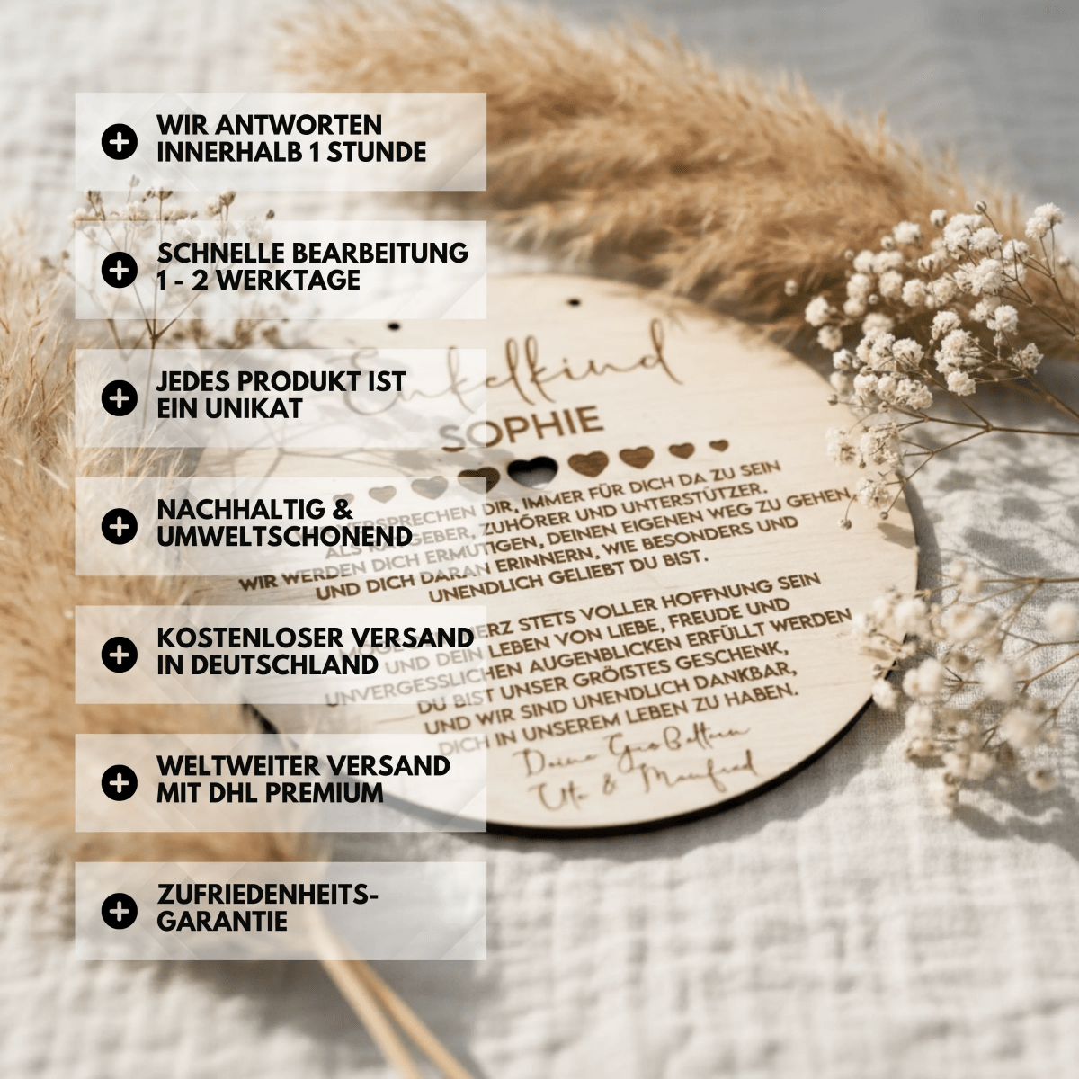 Enkelkind Taufgeschenk aus Holz von Oma Opa - LaserArt Germany