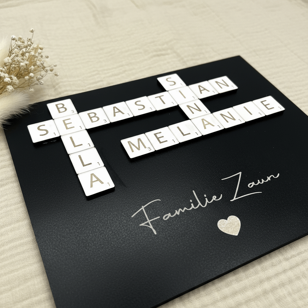 Familien-Scrabble aus Holz – Nahaufnahme der Holzmaserung